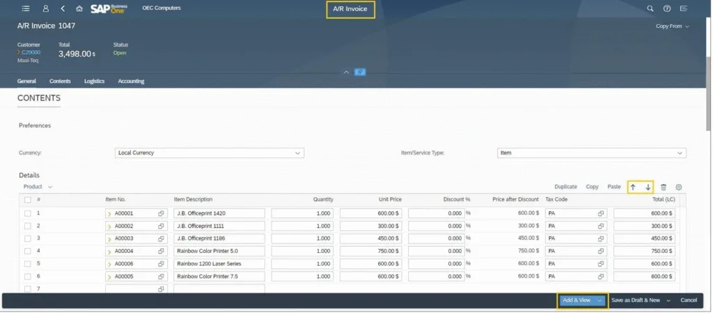 SAP B1 Price List