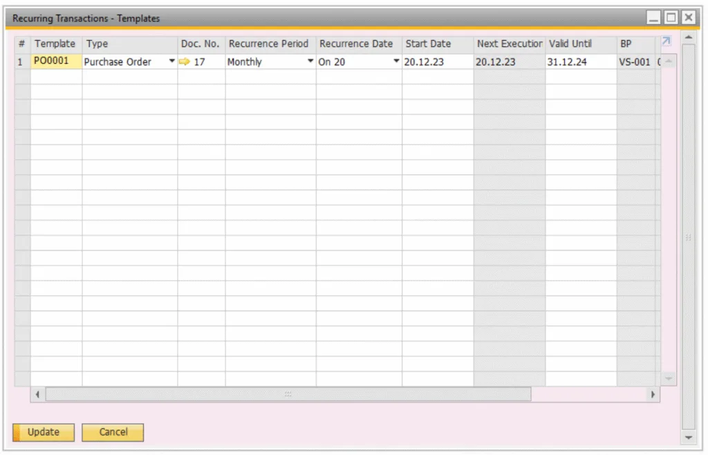 SAP B1 - Recurring Transaction Templates