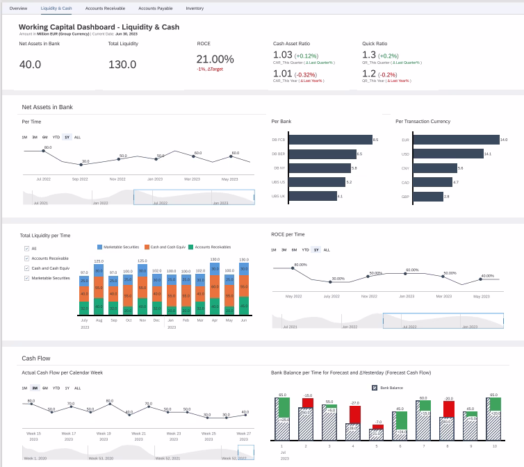 SAP Working Capital Dashboard - Liquidity & Cash