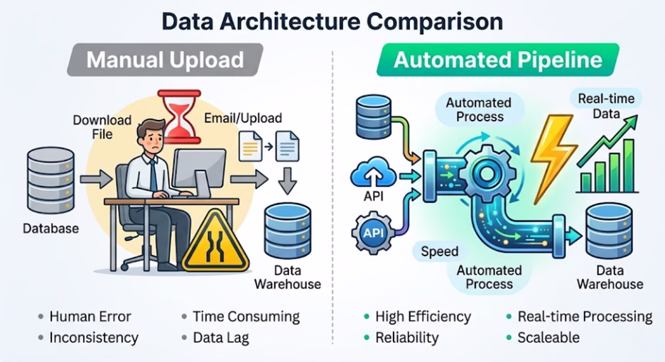 ภาพเปรียบเทียบความต่างด้าน Data Architecture